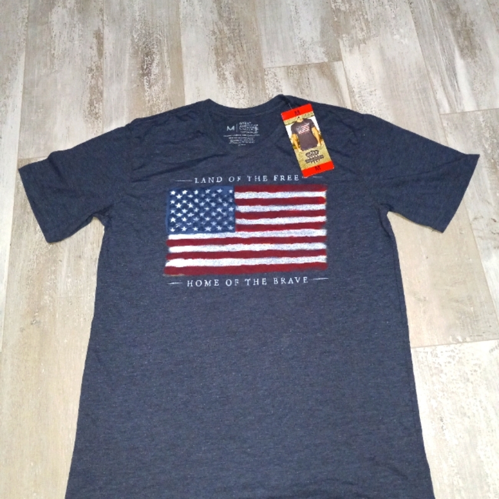 NWT Mens Navy Blue American Flag Liberty Great American Lakes & Timer Shirt M